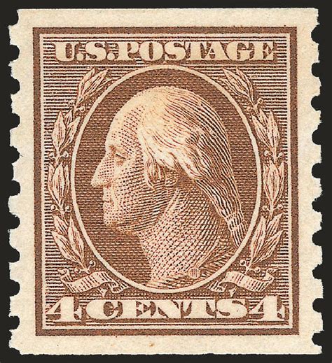 US Stamps Values Scott Catalog # 395 - 4c 1912 Washington Coil