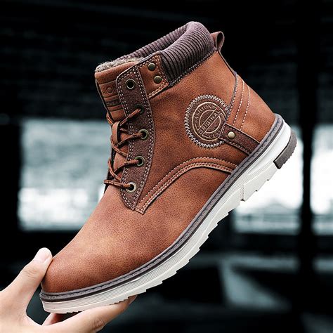 Men Cow Leather Non Slip Warm Lining Outdoor Casual Ankle Boots | Mens ...