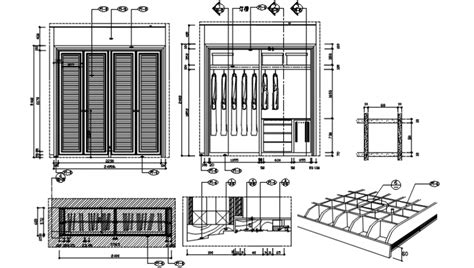 Wardrobe closet elevation, section, plan and carpentry drawing details ...