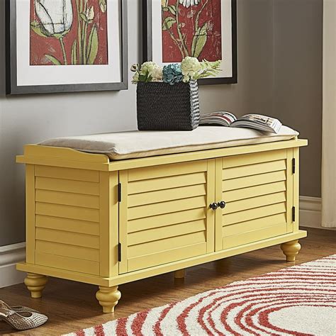 Weston Home Georgia Entryway Storage Bench with Cushion, Yellow ...