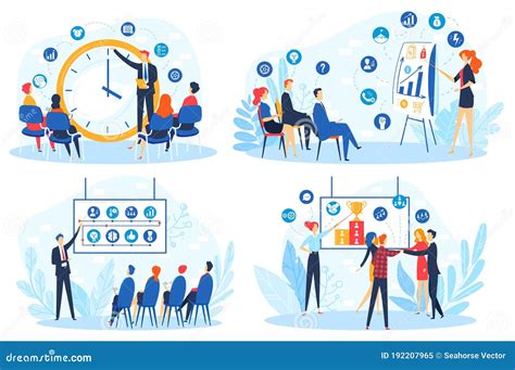 Business People on Meeting Seminar, Corporate Coaching Training Vector Illustration Set, Cartoon ...