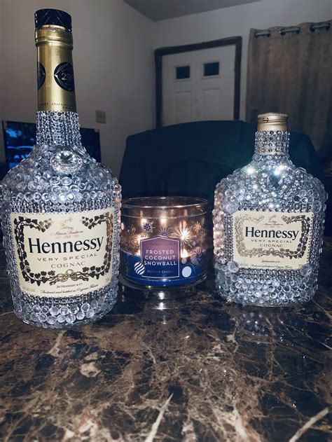 Bedazzled Hennessy bottles. | Decorated liquor bottles, Alcohol bottle decorations, Bedazzled bottle