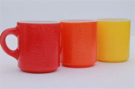 red, orange, yellow vintage heat proof milk glass coffee mug w/ fired on colors