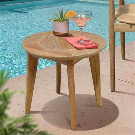 Mid Century Teak Outdoor Round Side Table - Impression - Teak Patio Furniture | Teak Outdoor ...