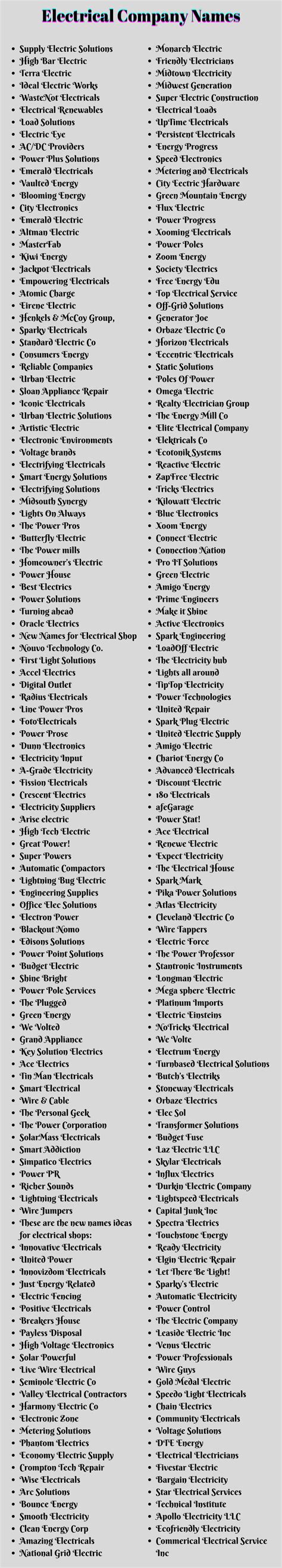 400 Best Electrical Company Names Ideas & Suggestions