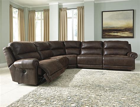 Signature Design by Ashley Luttrell 5-Piece Faux Leather Reclining Sectional | Household ...