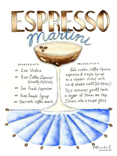 Espresso Martini Cocktail Recipe Watercolor Art Print - Marcella ...