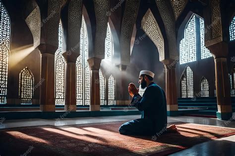 Premium Photo | A man praying inside a beautifully structured mosque