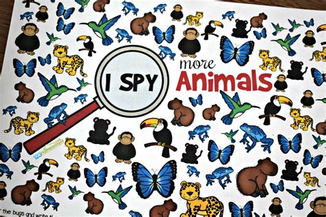 🔎🦋🐆🐦FREE Animal I Spy Printables Worksheets for kids pdf