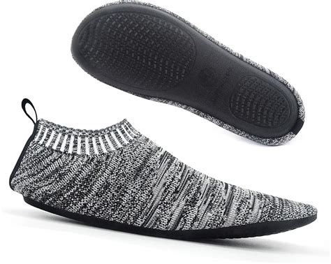 Adult Slipper Socks with Rubber Sole Non-Slip Knit Lightweight House Slippers for Men Women grey ...