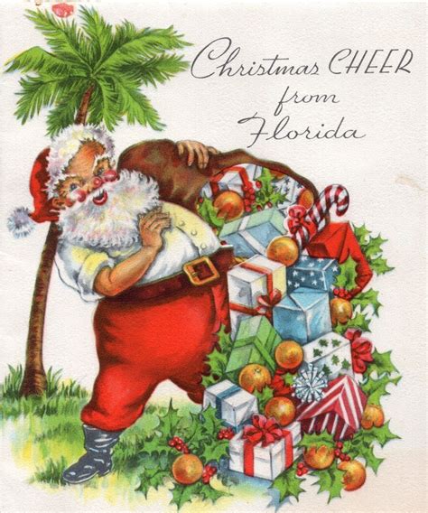 Florida Santa Claus Palm Tree Oranges Presents Gifts VTG Christmas Greeting Card | eBay ...