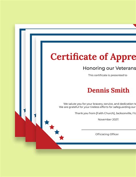 Veterans Day Appreciation Certificate Template in Word, Illustrator, PSD, Pages, Publisher ...