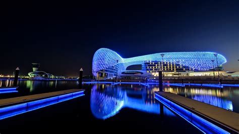 photography, Water, Night, Reflection, Lights, Race tracks, Yas Marina ...