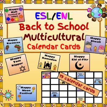 ESL ENL Multicultural calendar cards holidays Back to School | TPT