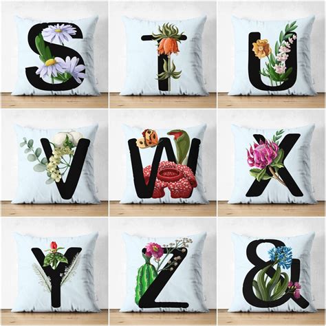 Letter Pillow Coverfloral Alphabet Cushion Cases to Z Letter Throw ...