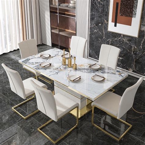 Modern Luxury Rectangular White Dining Table - CharmyDecor