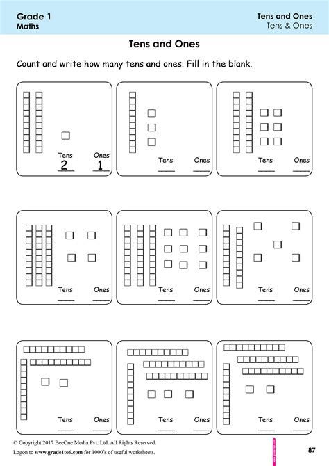 First Grade| Class 1 Tens & Ones Worksheets|grade1to6.com