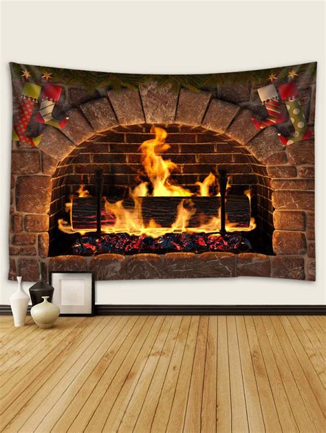 [33% OFF] 2020 Christmas Fireplace Stockings Print Tapestry Wall ...