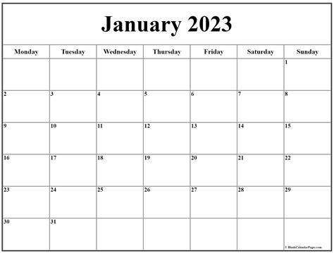 2023 Calendar Monday Start – Printable Template Calendar