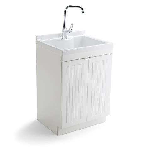 Simpli Home Murphy 24 in. W x 20.5 in. D x 34.5 in. H ABS Laundry Sink with Faucet and Storage ...
