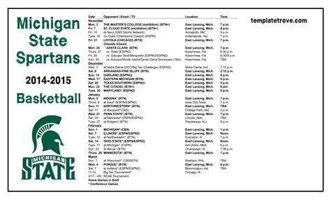 Msu Basketball Schedule Printable