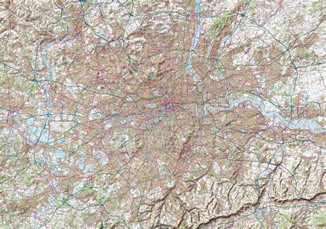 Map Poster - London Ordnance Survey Landranger Map with Hillshading from Love Maps On...