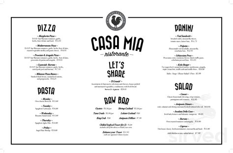 Casa Mia Ristorante menu in Niagara Falls, Ontario, Canada