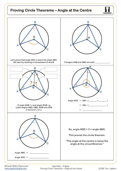 Proving Circle Theorems - Angle at the Centre Worksheet | Printable PDF ...