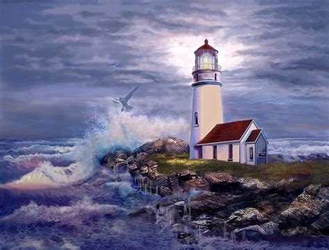 Lighthouse By The Ocean Painting by Jeremy Tisler