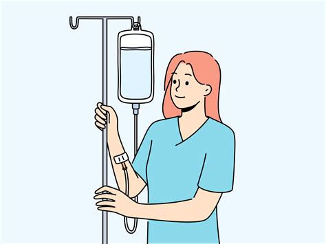 Happy woman with intravenous saline drip in hospital. Smiling female ...