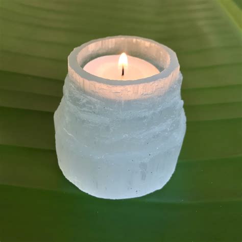 Selenite Candle Holder Rustic - Rare Earth Crystals