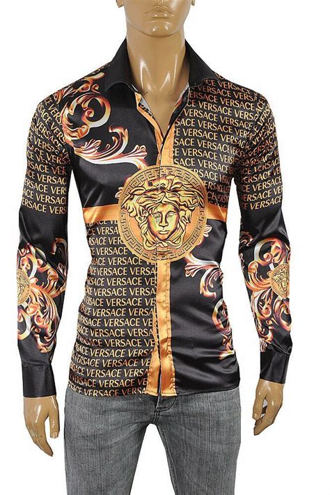 VERSACE Medusa Men's Dress Shirt Long Sleeve Black and Gold color 178 Size XL #fashion #clothing ...