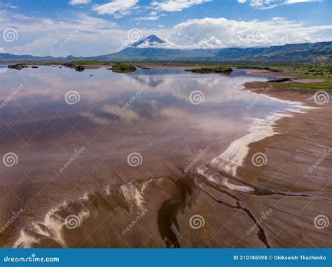 Aerial View on a Picturesque Coastline of Lake Natron in the Great Rift Valley, between Kenya ...