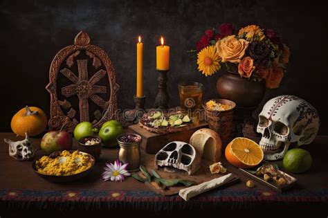 Day of the Dead Altar, with Offerings of Food and Drink for Departed ...