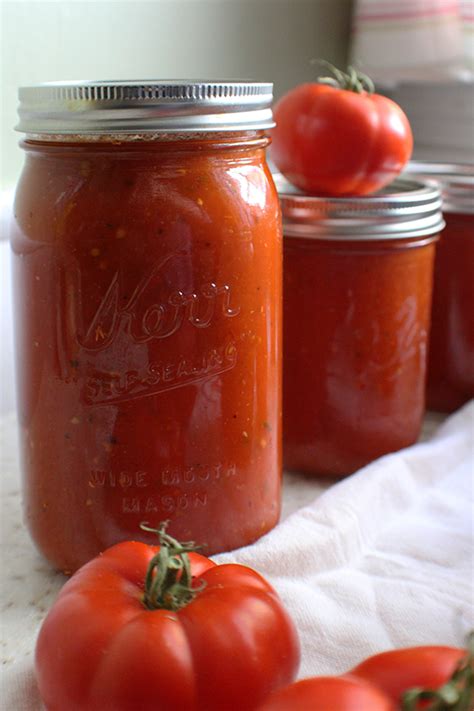 Homemade canned tomato sauce.