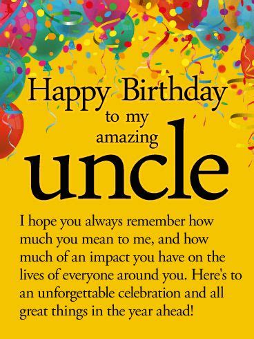 To an Unforgettable Year - Happy Birthday Wishes Card for Uncle ...