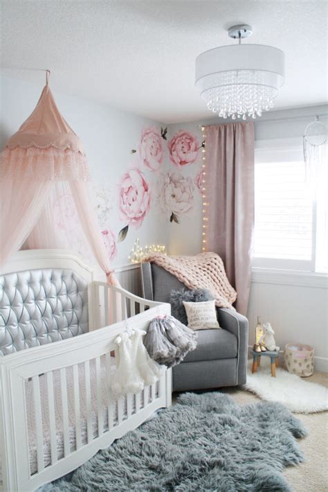 Glamorous pink and gray nursery • Baby girl nursery in gray, white and pink tones featuring ...