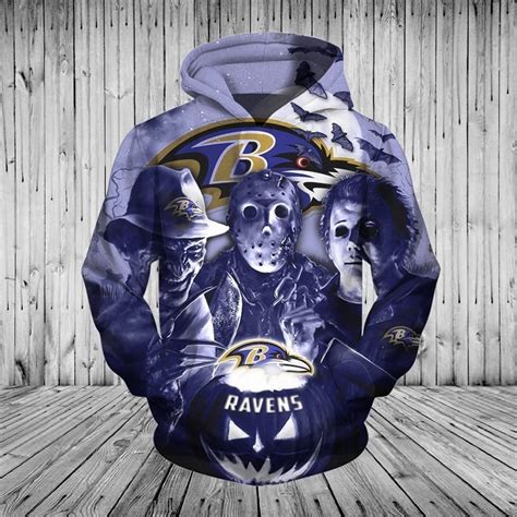 Baltimore Ravens hoodie 3D cheap Horror night Halloween Pullover NFL ...