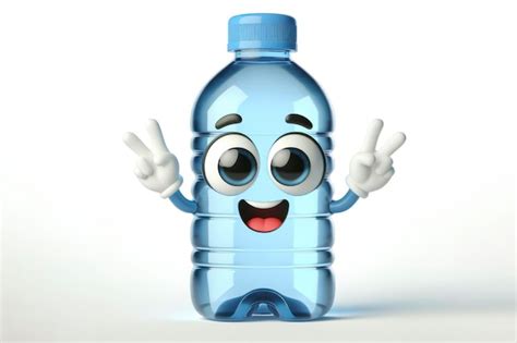 Little cute happy water bottle 3d character with bulging eyes on solid ...