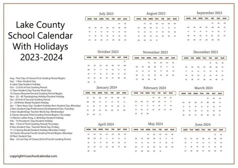 Lake County School Calendar With Holidays 2023-2024