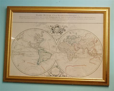 Large Framed World Map / Nautical Chart in French Gold Frame