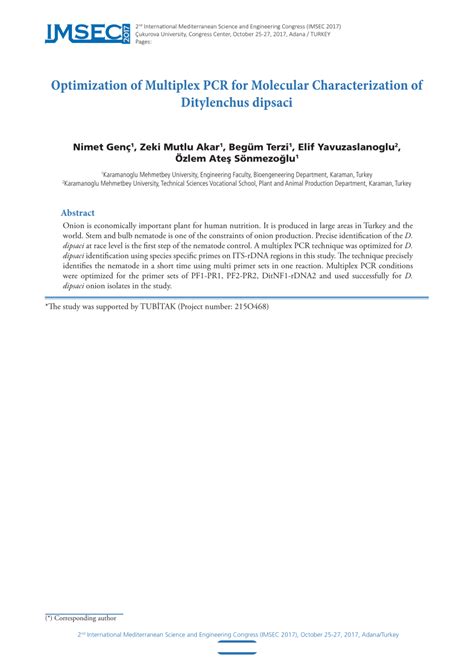 (PDF) Optimization of Multiplex PCR for Molecular Characterization of Ditylenchus dipsaci.