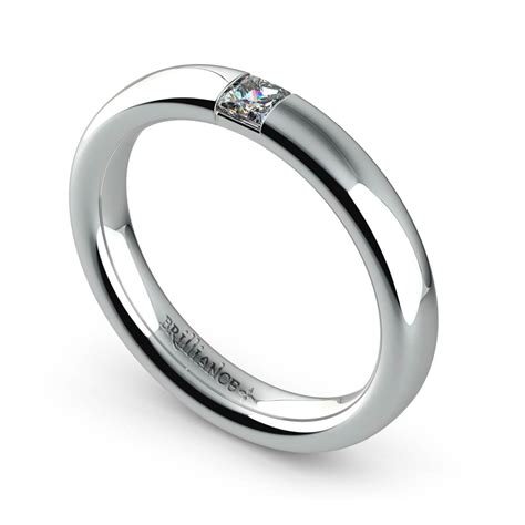 Domed Promise Ring with Princess Diamond in Platinum (3.4mm)