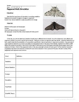 Peppered Moth Natural Selection Simulation Lab by Marjorie Marchin