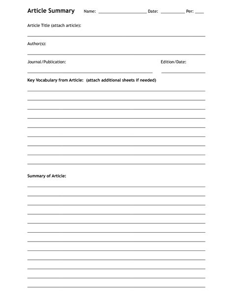 Blank Article Summary | Templates at allbusinesstemplates.com