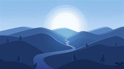 wallpaper mountains, river, sun, landscape, vector, art HD : Widescreen : High Definition ...