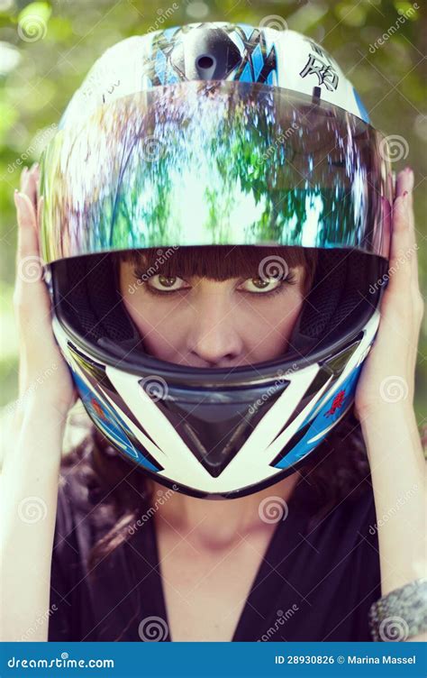 The Girl In The Motorcycle Helmet Royalty Free Stock Image - Image ...