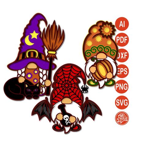 Set of 3D Layered Halloween Gnome SVG for Cricut - Etsy