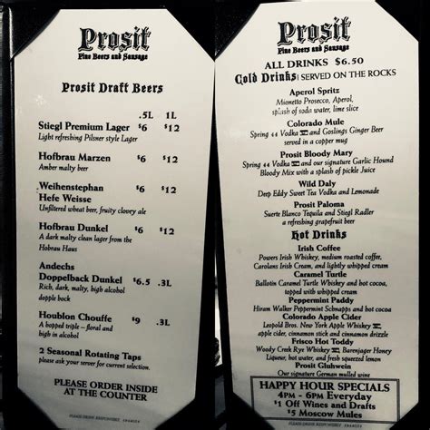 Menu at Ein Prosit pub & bar, Frisco