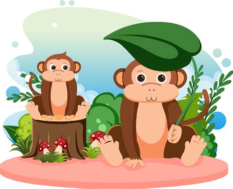 Two monkeys in flat cartoon style 9203378 Vector Art at Vecteezy